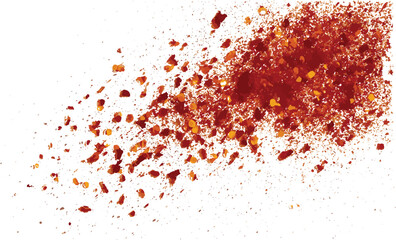 Flying spicy chili red pepper flakes, chopped paprika pile, isolated on white, vector