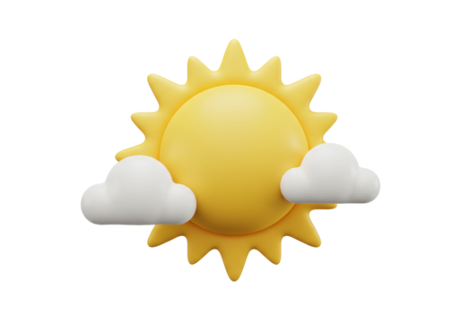 Isolated Weather forecast icon showing sunny day with clouds in 3d rendering style