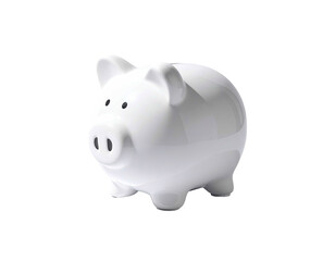 White ceramic piggy bank, isolated on black background, with glossy surface
