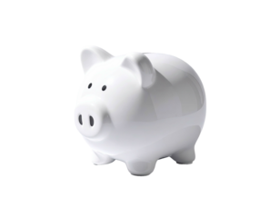 White ceramic piggy bank, isolated on black background, with glossy surface