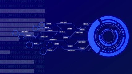 Futuristic digital interface with data streams and circular HUD elements technology - Powered by Adobe