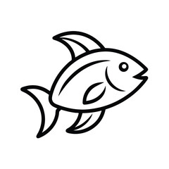 Smiling Fish Outline Icon Facing Right on White Background animal symbol