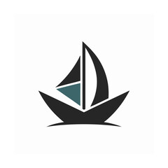 Stylized black and teal sailboat with abstract sails on white background sailing