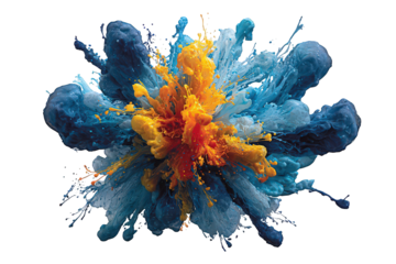 Explosion of Turquoise and Gold Paint Splatter on Black Backdrop Artistic Burst of Color Abstract Dynamic Splash Isolated Shot Isolated on Transparent Background