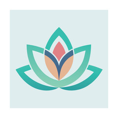 Stylized lotus flower logo with pastel colors and gradient effect on light blue background
