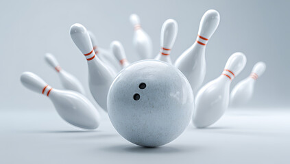 Naklejka premium 3d rendering of a bowling ball hitting pins with confetti