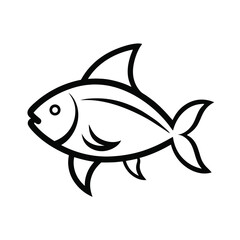 Stylized line drawing of a fish with fins and tail on a white background illustration