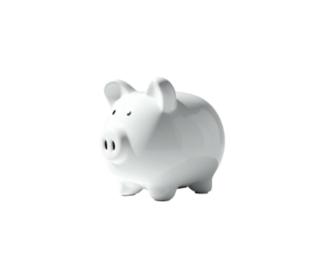 A glossy white ceramic piggy bank isolated on a black background (1)