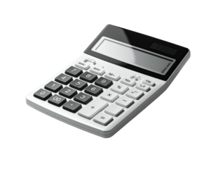 A grayscale calculator, angled, with buttons and a blank display