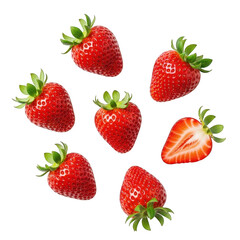 Fresh Red Strawberries on White Background, Studio Food Photography Close Up, Summer Berries, Healthy Eating Sweet Dessert, Top View Flat Lay