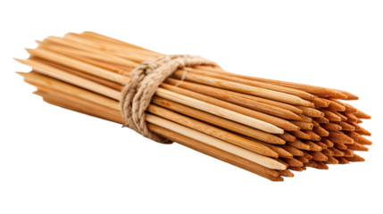 Bundle of light-tan wooden skewers tied with twine