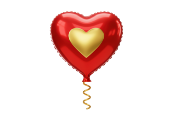 Isolated heart shaped balloon, red color with golden heart element, Valentine's day theme