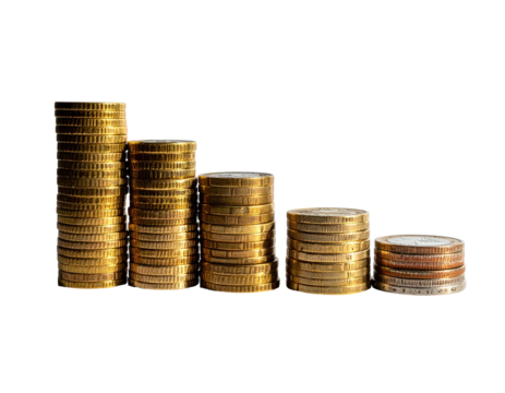 Stacks of coins diminishing in size against a black background