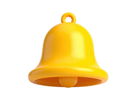 Shiny golden bell icon on black background, 3D rendered