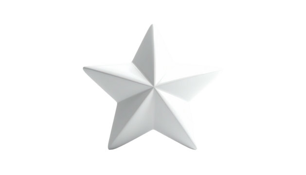 3D rendered bright white five-pointed star floating against a stark black backdrop