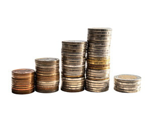 Stacks of various coins, arranged as a bar graph against a dark background