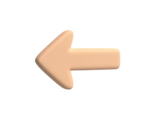 A 3D rendered arrow points left, soft peach color, isolated on black