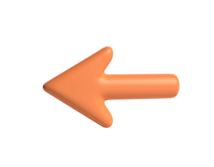 Rendered orange 3D arrow pointing left, floating on a black background