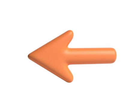 Rendered orange 3D arrow pointing left, floating on a black background