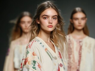 Young models showcase beautiful clothing designs on the runway at a fashion event in spring