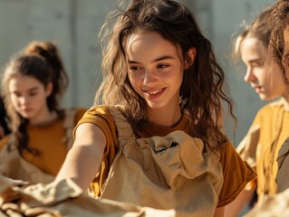 Young people engaged in a joyful group activity outdoors during a sunny day