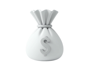 3D rendered, grayscale money bag with tied top and dollar sign