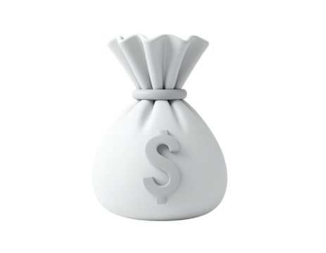 3D rendered, grayscale money bag with tied top and dollar sign