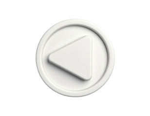 3D white play button in a circular design, against a stark black background