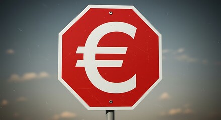 Stop sign with euro symbol against cloudy sky for financial concepts