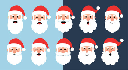 Collection of various Santa Claus faces in pixel art style.