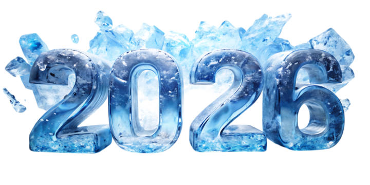 2026 Year Number Made of Ice and Ice Crystals new year celebration cutout png AI isolated on a transparent background