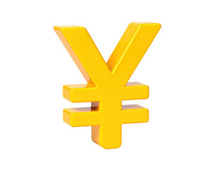 Fototapeta premium A golden rendered 3D Japanese Yen symbol, isolated on a black background