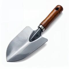 Isolated Gardening Trowel with Wooden Handle on White Background for Planting Seeds
