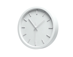 All-white, minimalist clock with sleek, modern design set against a black background