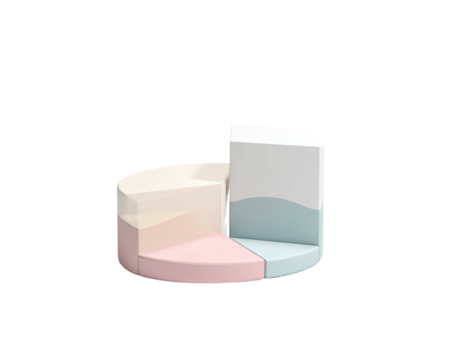 3D rendered pie chart diagram with three color-coded segments - Powered by Adobe