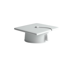3D render of a white graduation cap with tassel, isolated on black