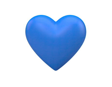 Rendered image of a solid blue heart shape against a stark black background
