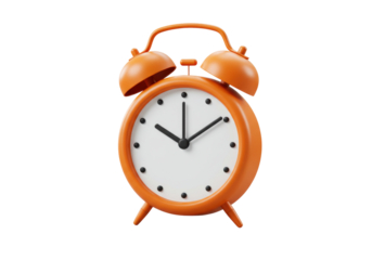 Isolated orange alarm clock, punctuality icon, time reminder, work, study, wake-up call