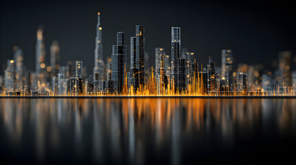 Fototapeta premium Abstract city skyline with glowing equalizer