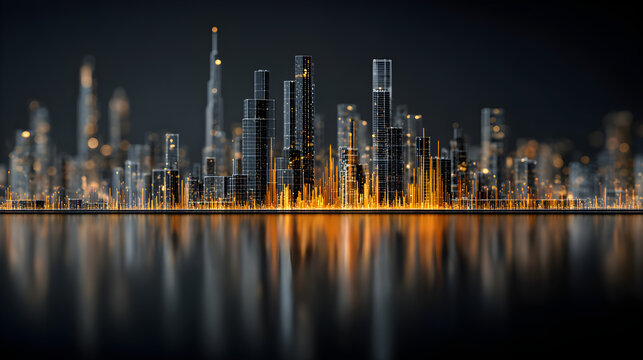 Abstract city skyline with glowing equalizer