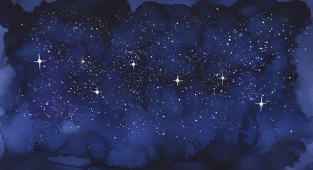 Watercolor celestial artwork of a starry night sky with constellations