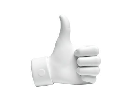 Rendered white hand giving thumbs up against a black background