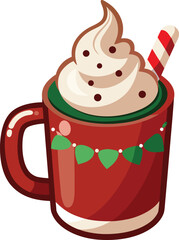 Christmas Hot Chocolate Mug with Candy Cane and Garland