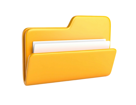 Glossy, open, yellow folder with white documents visible inside