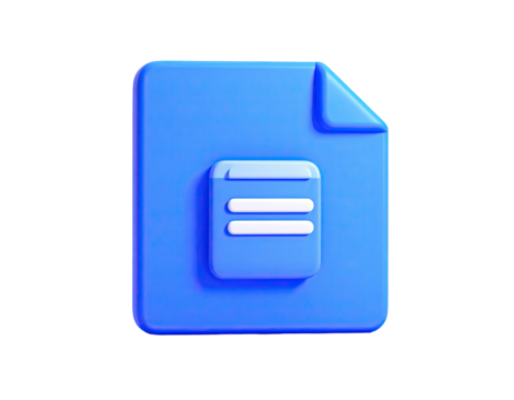 3D-rendered blue document icon with a smaller note, on black background