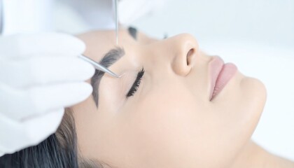 cosmetologist undergoing lash extension procedure 