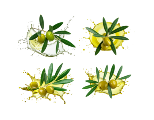 Fresh green olives with olive oil and herbs on white background