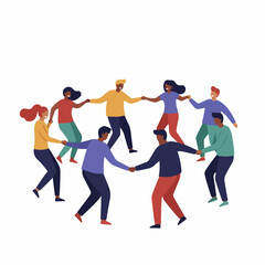 Modern Flat Style Diverse People Holding Hands Forming Circle Illustration