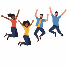 Flat Style Group of People Jumping with Excitement Celebrating Success Illustration