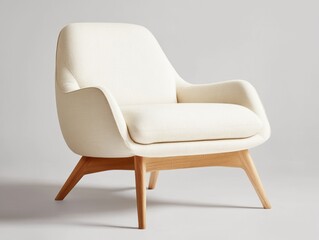 Modern cream armchair with wooden legs in minimalistic style perfect for cozy living spaces